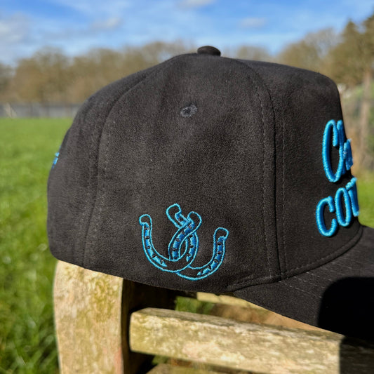 Black Suede Electric blue trucker cap