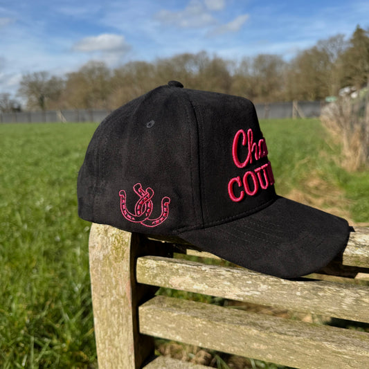 Black Suede with Rose Pink Trucker Cap