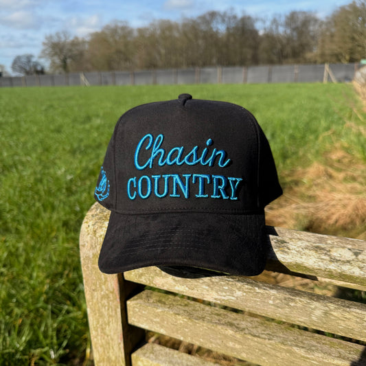 Black Suede Electric blue trucker cap