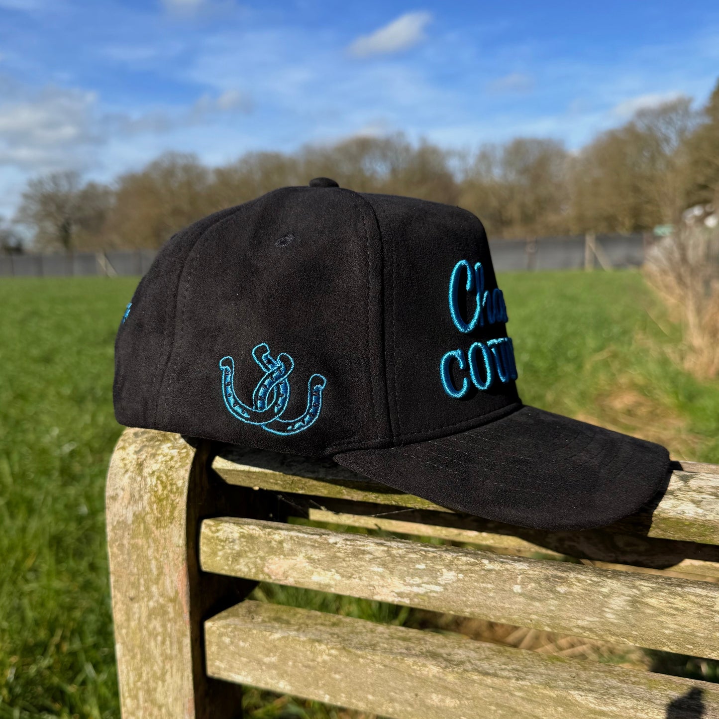 Black Suede Electric blue trucker cap