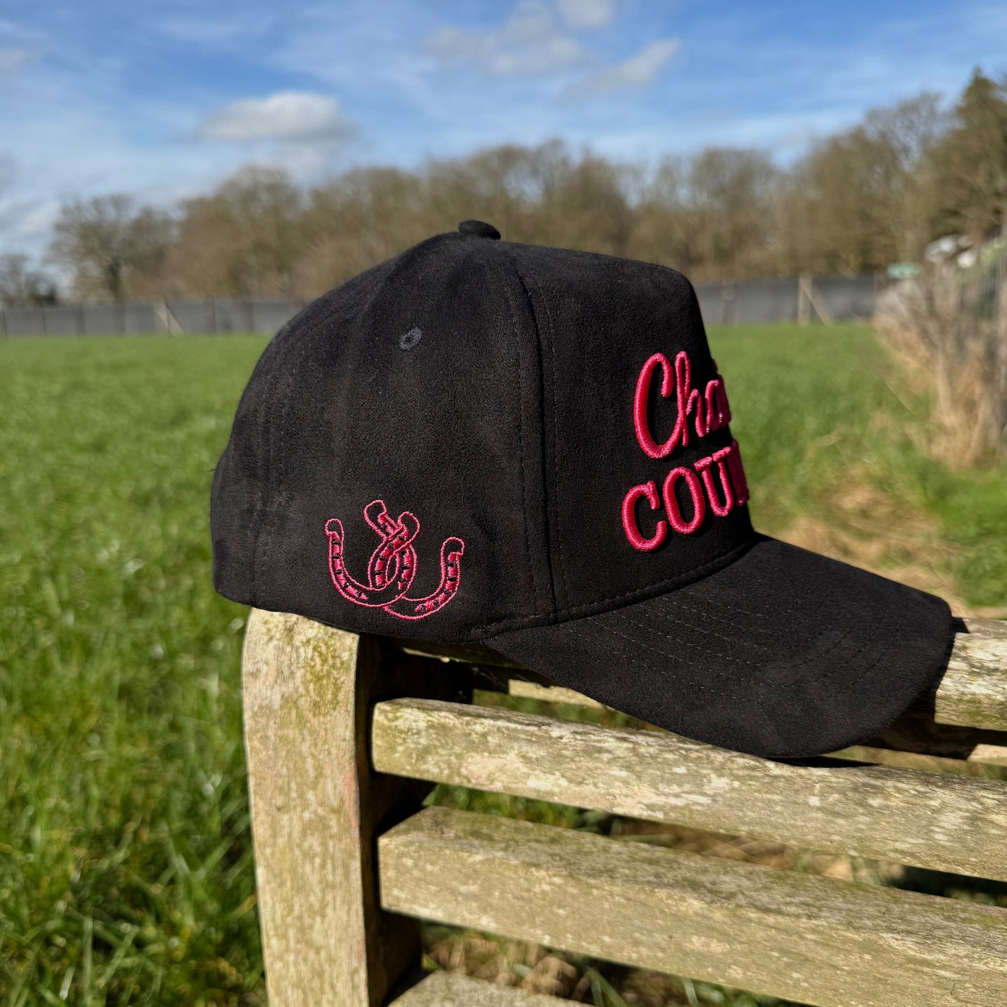 Black Suede with Rose Pink Trucker Cap