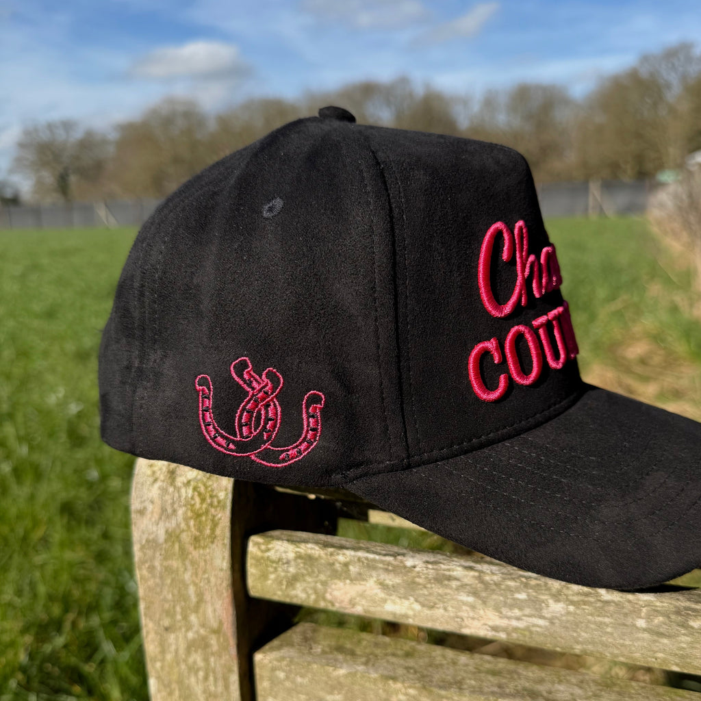 Black Suede with Rose Pink Trucker Cap