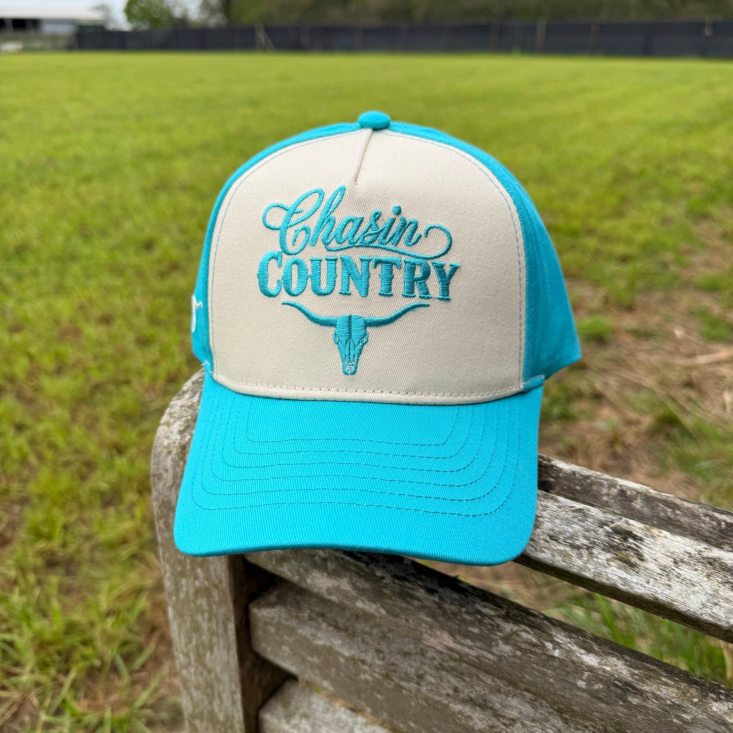 Turquoise & Beige Trucker Cap